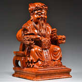 花梨实木雕刻土地公摆件木头根雕福德正神创意家居客厅装 饰工艺品