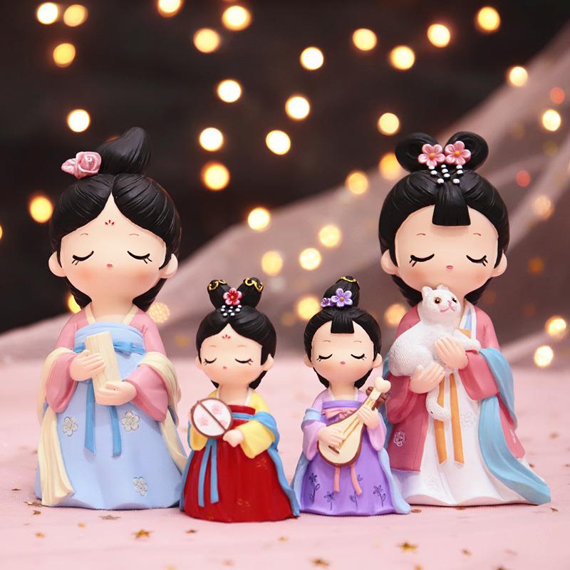 摆件之人物宫廷风娃媚娃女1003-5孩蝶恋花唐小间房装饰品桌面创意