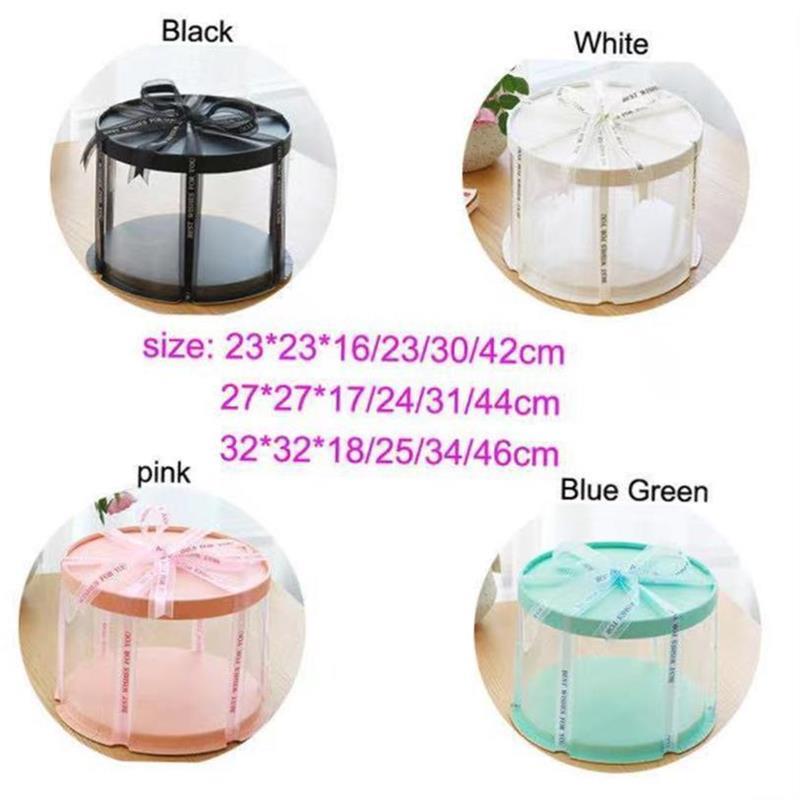 5pcs Round Cake Box Clear Cylindrical Pattern Transparent T.