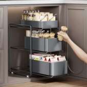 厨房下水槽置物架抽拉式 水池下橱柜拉篮分层夹缝调料瓶罐收纳架子