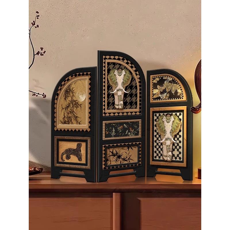 中古风小屏风桌面摆件客厅边柜电视柜创意家居装饰品中式玄关摆画