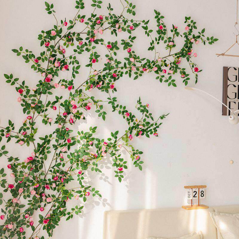 彷真玫瑰花藤条客厅栅栏吊花空调管子装饰藤蔓塑料花高档墙面遮挡