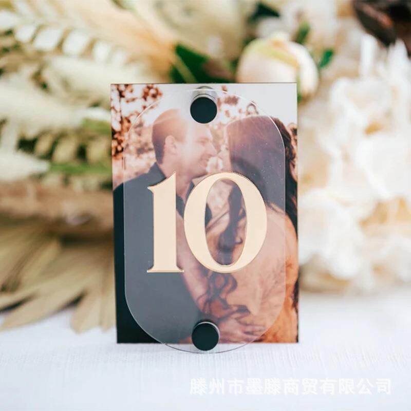 现代化椭圆亚克力桌号牌情侣照片婚宴桌卡创意派对座位号婚礼装饰