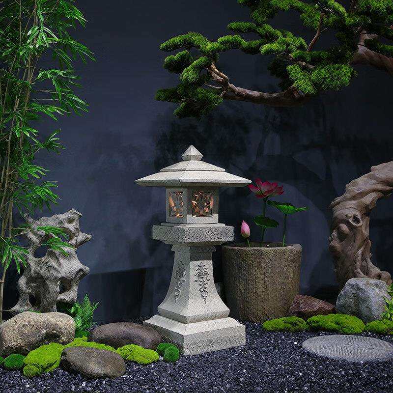 中式仿石灯庭院禅意枯山水仿古仿石头灯花园电仿石灯室内外石灯笼