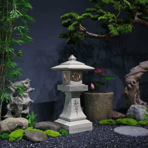 中式仿石灯庭院禅意枯山水仿古仿石头灯花园电仿石灯室内外石灯笼