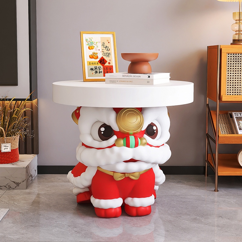 国潮醒狮茶几装饰摆件客厅沙发边几家居饰品床头轻奢时尚乔迁礼物