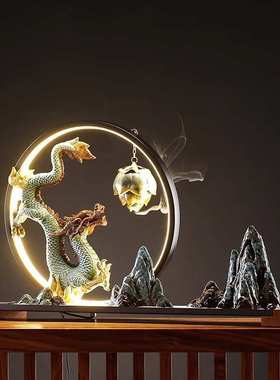 千里江山灯圈龙摆件创意沙盘假山造景办公室客厅玄关招财装饰摆设