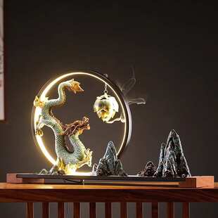 千里江山灯圈龙摆件创意沙盘假山造景办公室客厅玄关招财装饰摆设