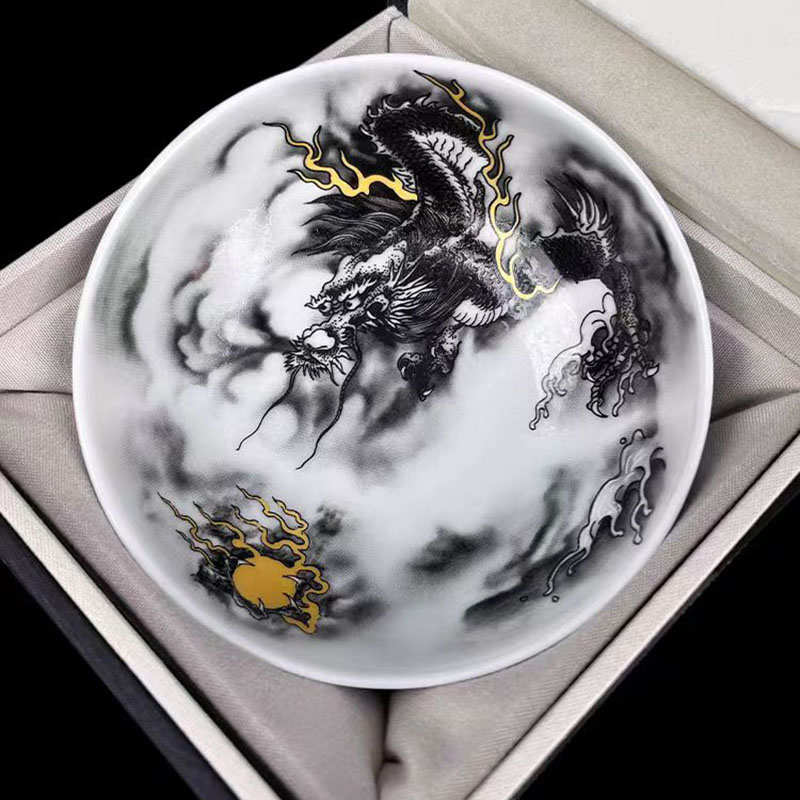 景德镇白瓷墨彩穿云龙普洱杯家用中式高档主人杯功夫茶具喝茶杯子