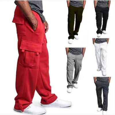 Men's drawstring elastic waist solid color pocket pants