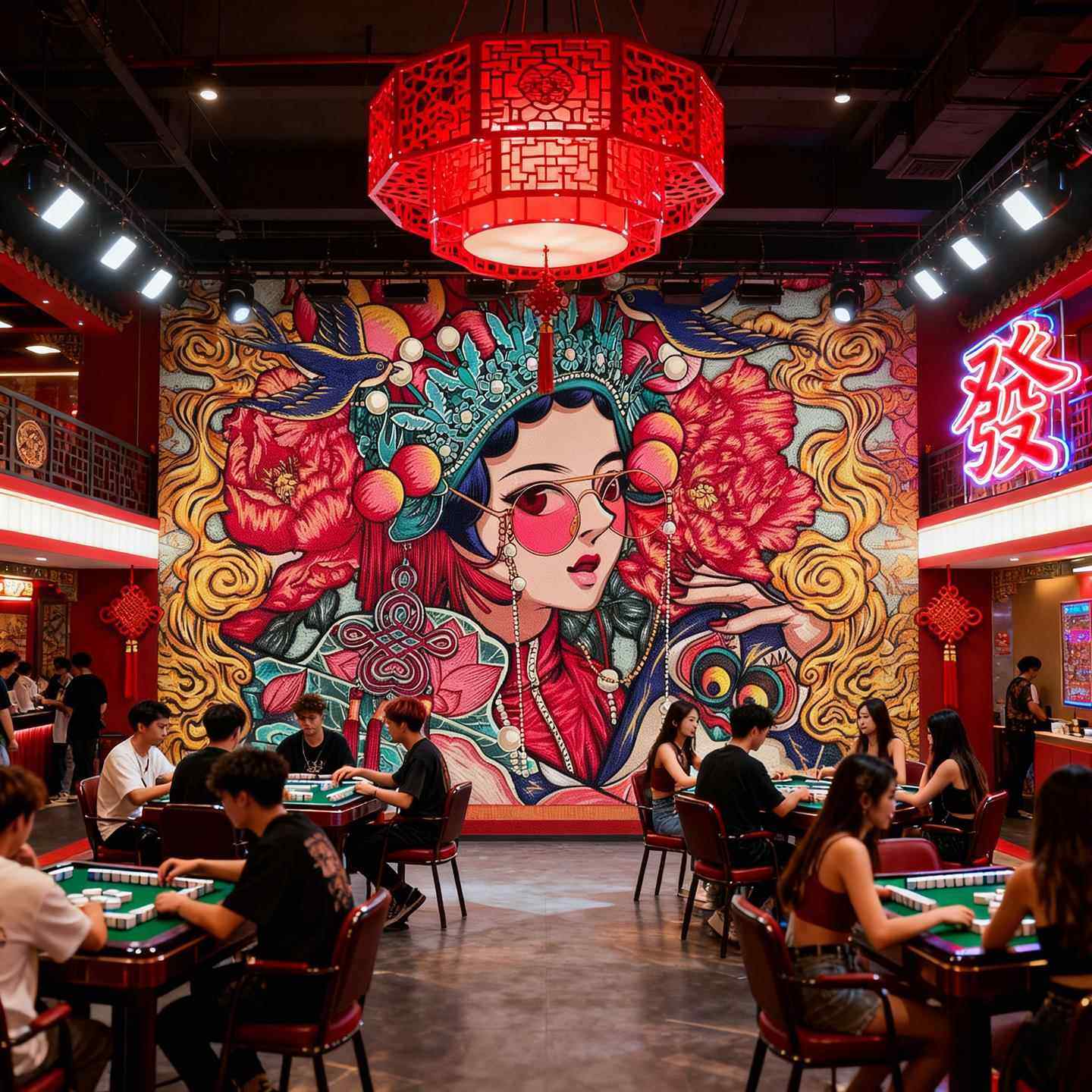 麻将馆墙纸网红国潮墙布主题棋牌室装饰壁画复古背景墙画定制壁纸