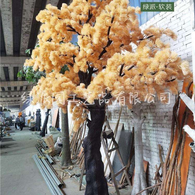 仿真松树枝带果松柏枝 小区园林绿化人造假树叶松针迎客罗汉松树