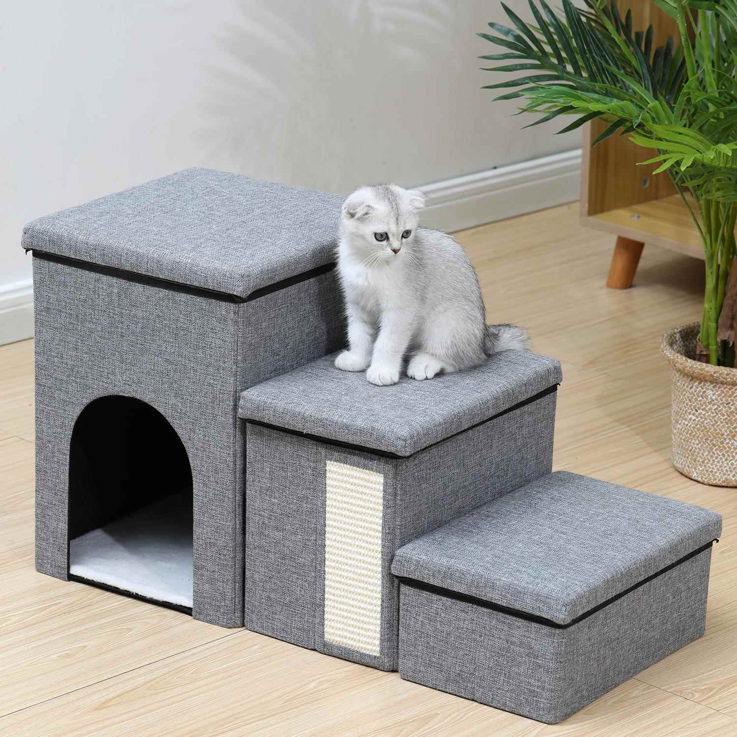 跨境新款猫窝储物箱宠物爬梯多功能楼梯可折叠猫狗楼梯四季通用