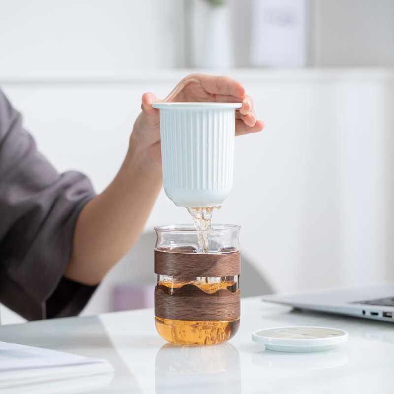 玻璃杯茶水分离办公杯便携式带盖陶瓷内胆大容量水杯过滤泡茶杯子