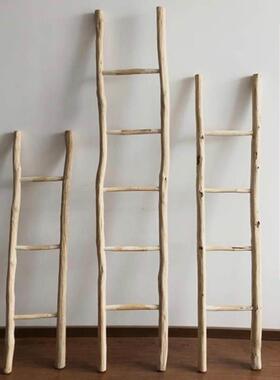 天然实木装饰梯子民宿置物收纳衣架橱窗楼梯拍照摄影道具树枝摆件