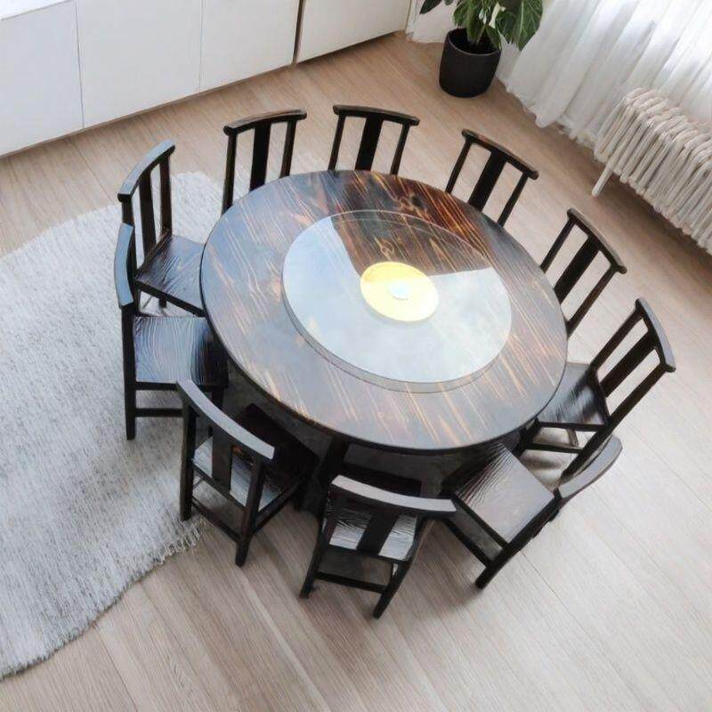 圆桌复古火锅桌实木农家乐饭店餐厅台圆形中式酒店转盘餐桌椅组合