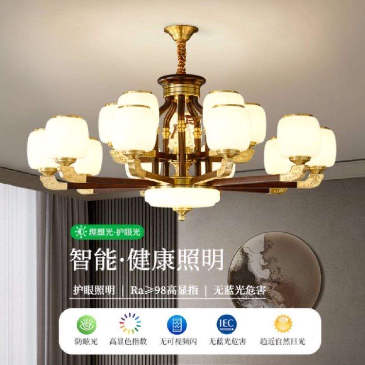 全铜新中式吊灯客厅灯禅意中国风家用大气卧室餐厅别墅大厅灯具