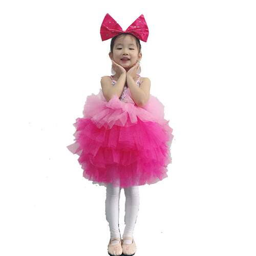 高档儿童蹈演出唱服装女童吊带幼儿蓬园合服蓬纱裙女孩粉可爱舞表