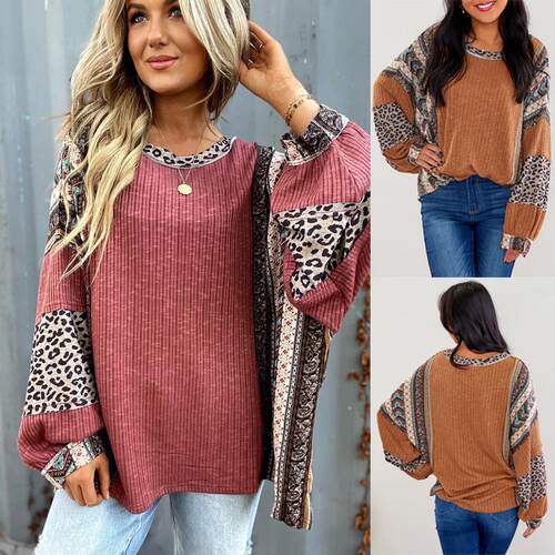 A casual shirt contrasting striped round-neck long sleeve