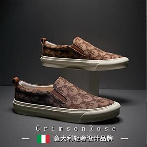 CR轻奢意大利2025刺绣套脚男鞋一脚蹬懒人乐福鞋透气潮牌休闲板鞋