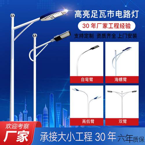 市政工程户外市电路灯杆220v接电款10米6米一体单双臂太阳能照明