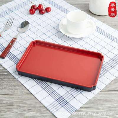 盘日式大樟木长方GLJ盘茶水果蛋糕餐盘红色叶木质托盘盘木制餐具
