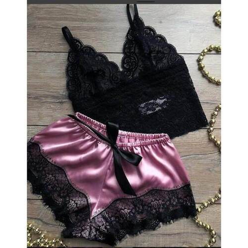 Sexy lace lingerie women pajamas sleepwear suit 彷丝绸睡衣女