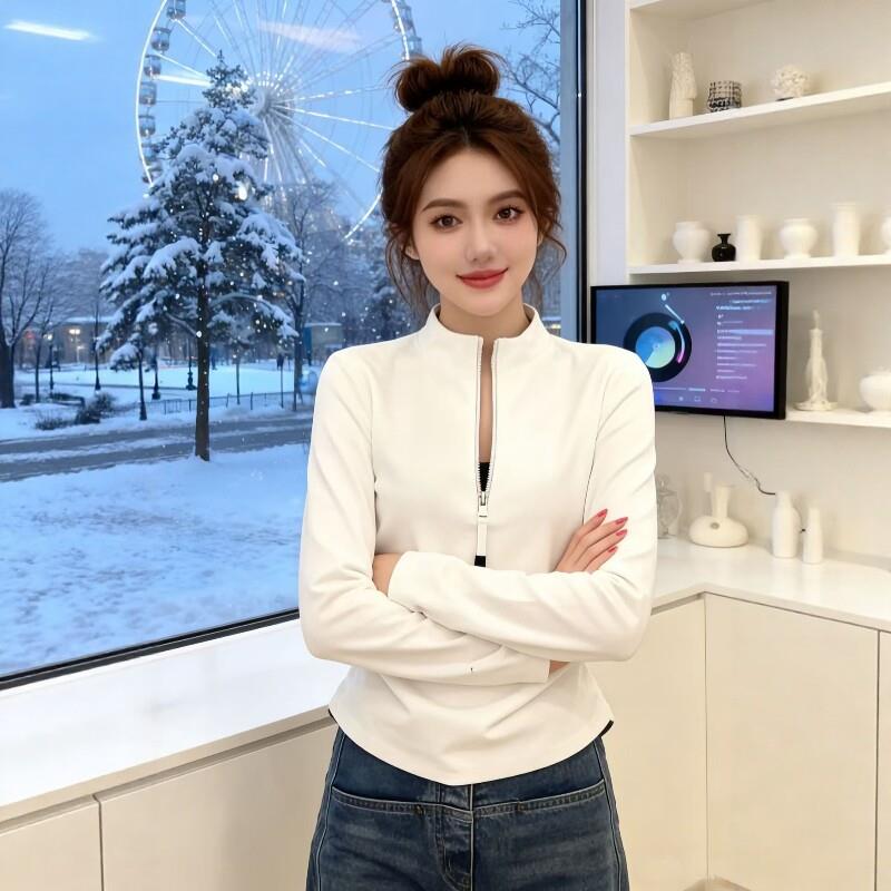 极速大码纯棉半拉链圆领长袖T恤女2026秋季新款胖MM百搭显瘦修身