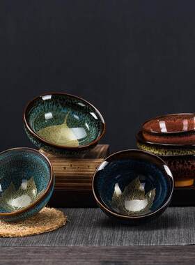 窑变树叶杯建盏茶杯陶瓷杯主人杯单杯枫叶杯茶碗品茗杯商务礼品