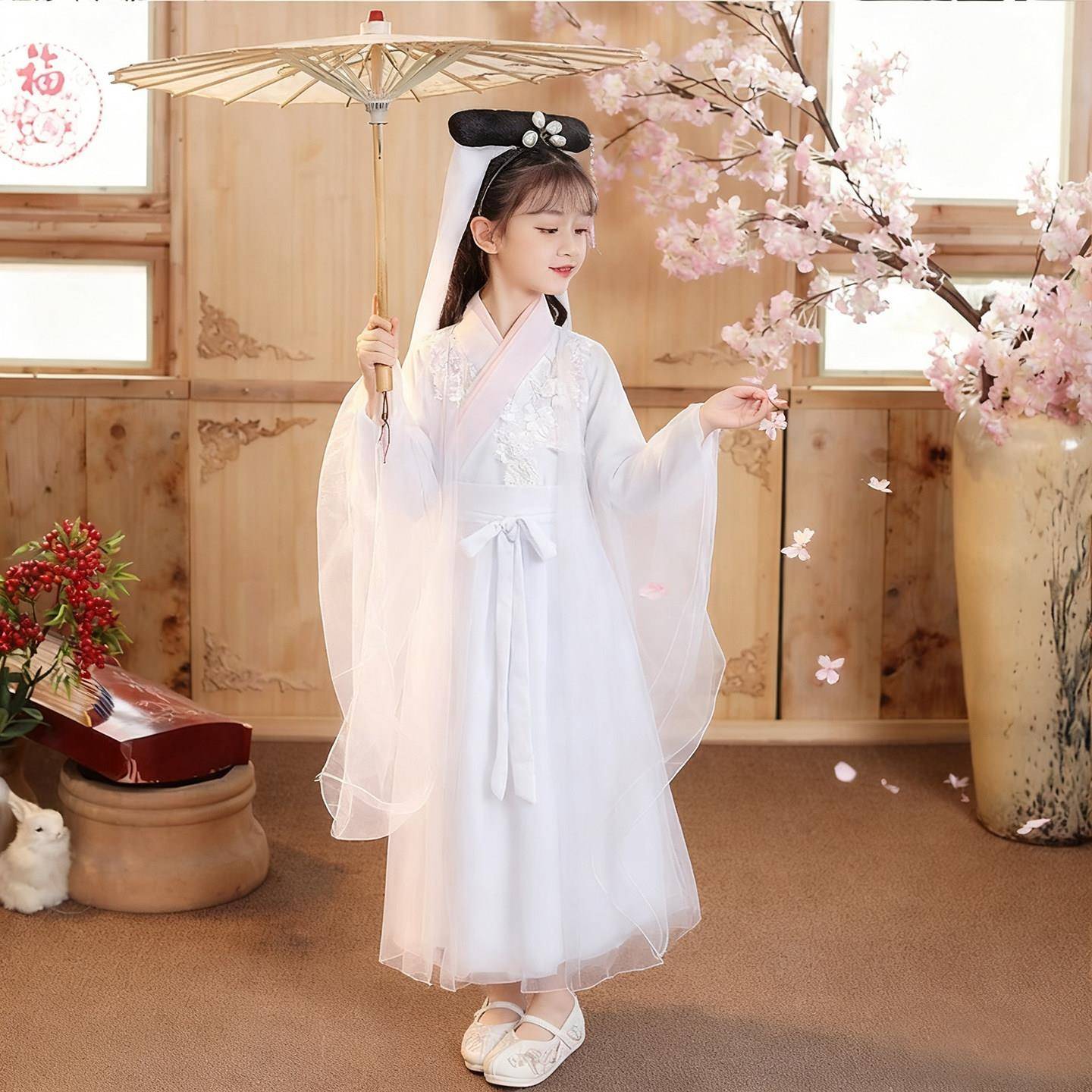 青城山下白素贞古典舞蹈服白娘子儿童古装中国风女童汉服六一演出