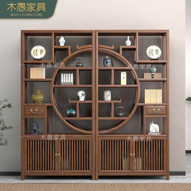实木新中式博古架胡桃木禅意茶室茶叶展示柜多层陈列摆件置物书架