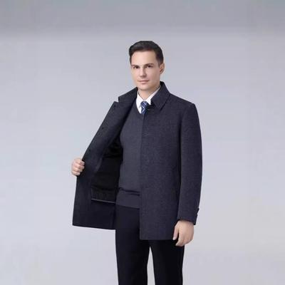 冬季新款双面羊绒衣大秋男士中年外羽绒内胆88027翻领羊毛呢大衣