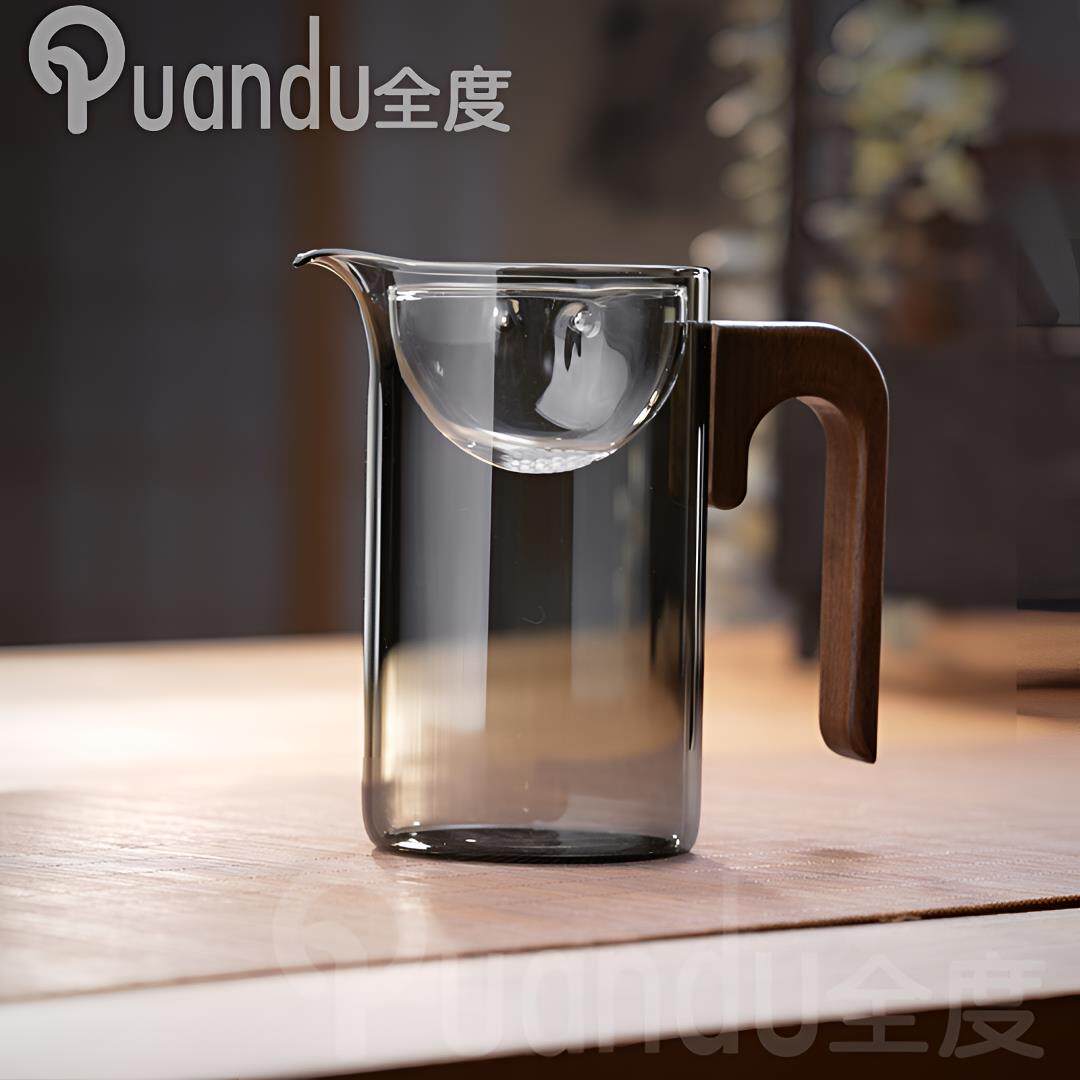 小青柑专用泡茶壶逍遥壶高硼硅玻璃侧木把过滤一体公道杯功夫茶海