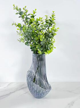 现代简约样板间水蓝条纹玻璃花瓶家居餐桌插花摆件软装饰品花器