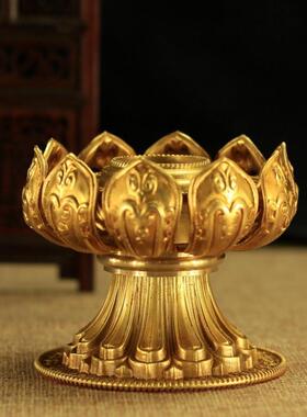 藏传法器用品 铜鎏金 手摇转经轮 莲花底座 单层 直径8.5cm