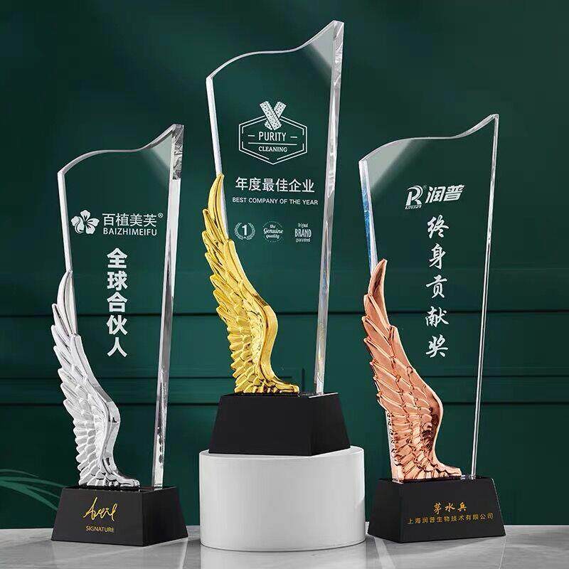 高档大气水晶金属奖杯创意天使翅膀创意优秀员工表彰奖杯奖品