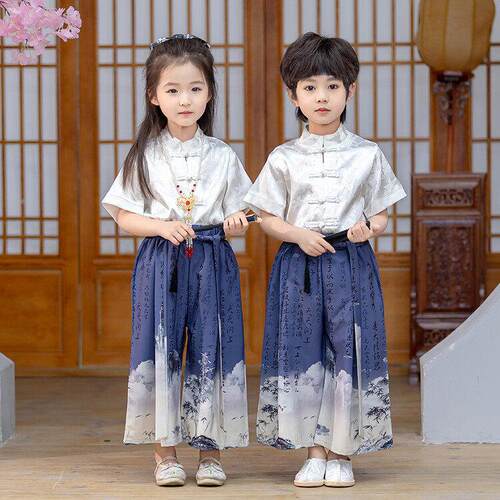 男女宝宝汉服套装新中式幼儿园古装毕业照中秋夏小学生六一表演服