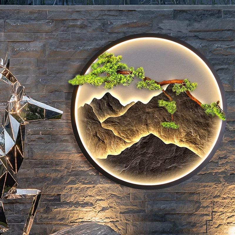 壁灯防水太阳能庭院别墅花园新中式景观灯山水灯背景墙灯可调光