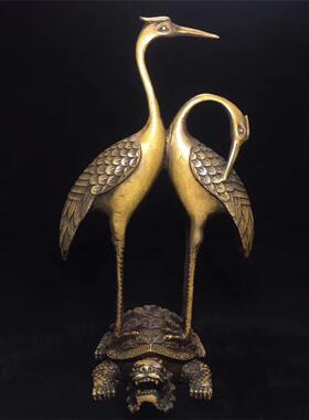 厂家杂项古玩工艺品复古做旧收藏铜器（铜鳌头双鹤）摆件