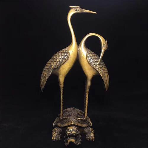 厂家杂项古玩工艺品复古做旧收藏铜器（铜鳌头双鹤）摆件