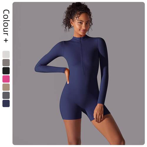 Zipper long sleeved yoga jumpsuit for women's fitness