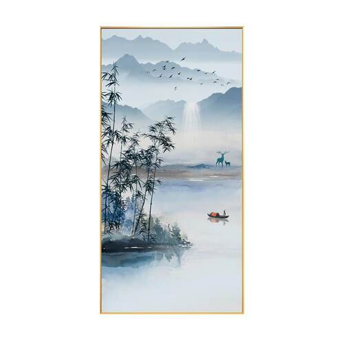新中式入户玄关装饰画山水风景客厅走廊过道竖版壁画水墨禅意挂画
