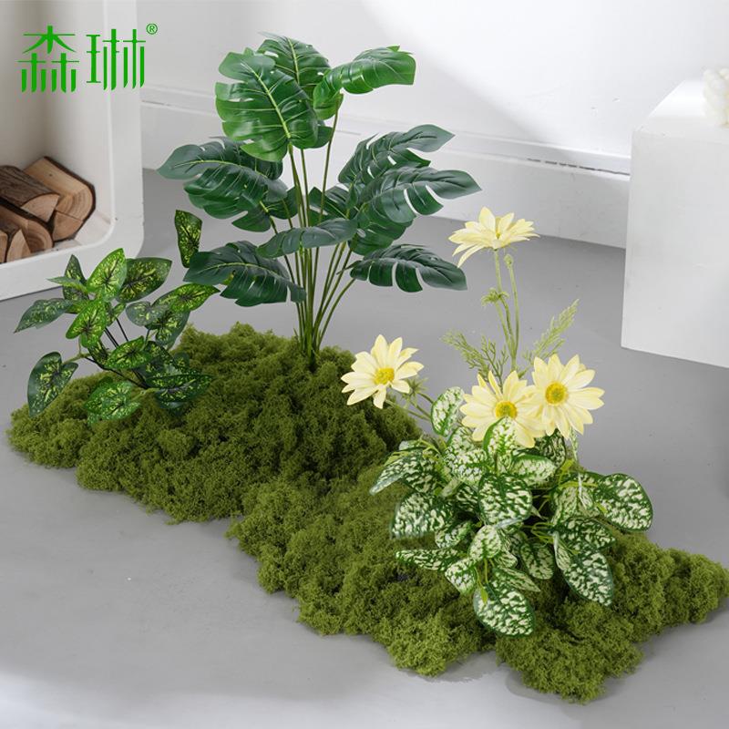 绿植地面造景假花装饰植物组合凹槽角落场景遮丑室内苔藓布置图片
