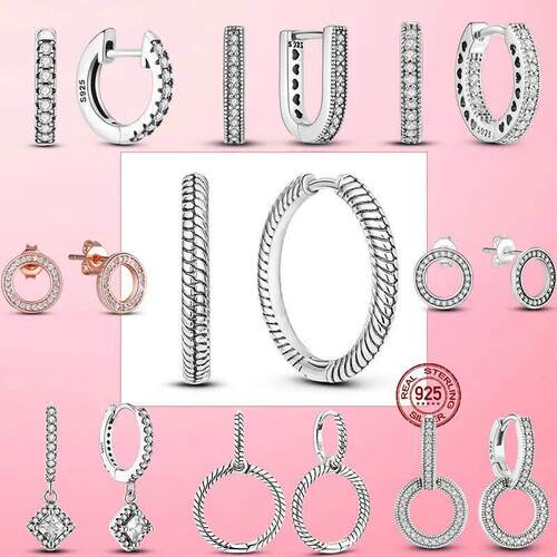 Classical 925 Silver Sparkling Circle Stud Earrings for Wome