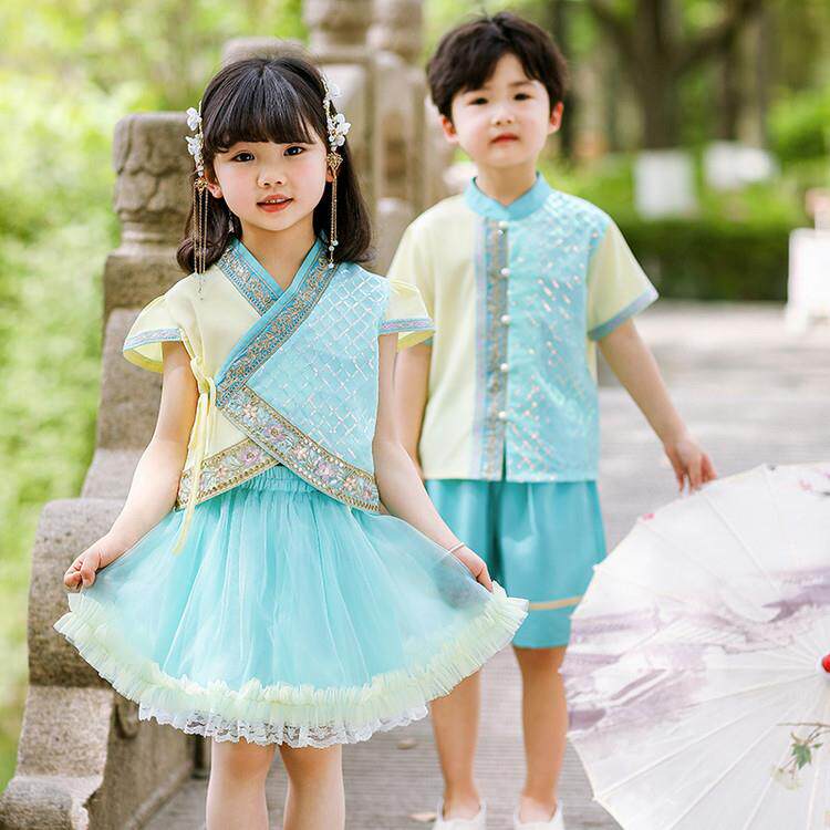 高档儿童表演服装风印度服装男民族格傣族舞子学蹈汉代幼儿园小生