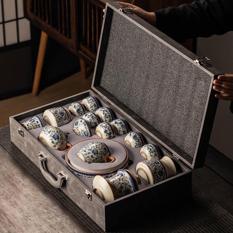 景德镇青花黄汝窑茶具套装家用轻奢高档陶瓷泡茶壶功夫茶杯整套