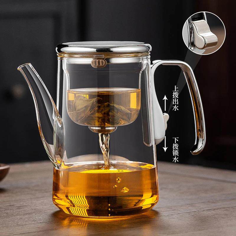 单飘逸杯泡壶壶一键过滤茶水离分茶杯家MND用办公室高档玻璃茶具