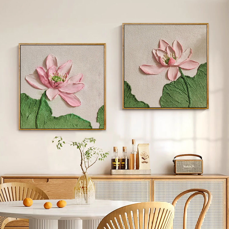 高级感荷花肌理画diy数字油画丙烯填充手绘填色石英砂立体装饰画图片