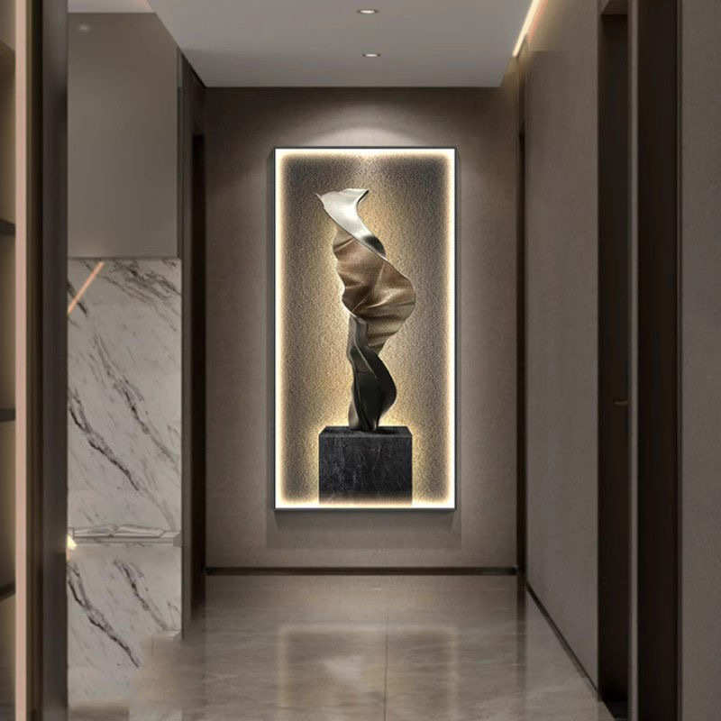 轻奢玄关装饰画带led灯几何抽象走廊尽头挂画高级感立体墙面装饰图片