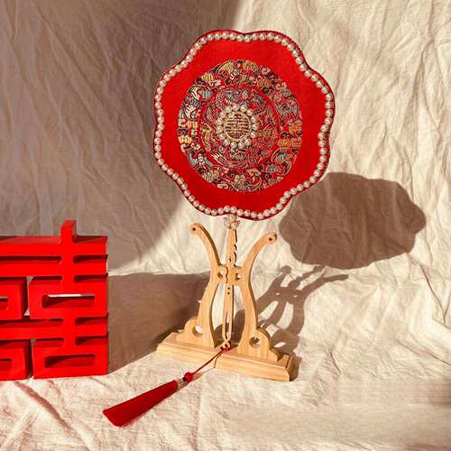 中式婚礼双面成品喜扇子古风秀禾刺绣团扇结婚新娘出嫁手捧
